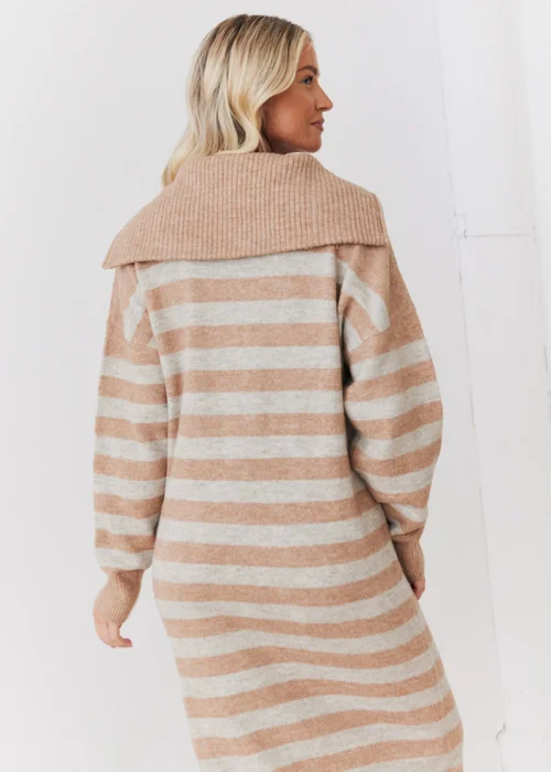 In The Style Stacey Solomon Camel Stripe Half Zip Midaxi Knitted Dress - 06-08 Image 6