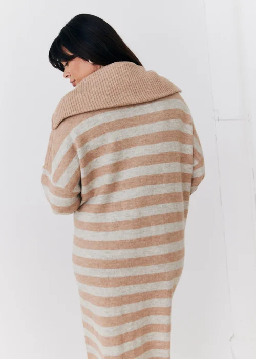 In The Style Stacey Solomon Camel Stripe Half Zip Midaxi Knitted Dress - 06-08 Image 4