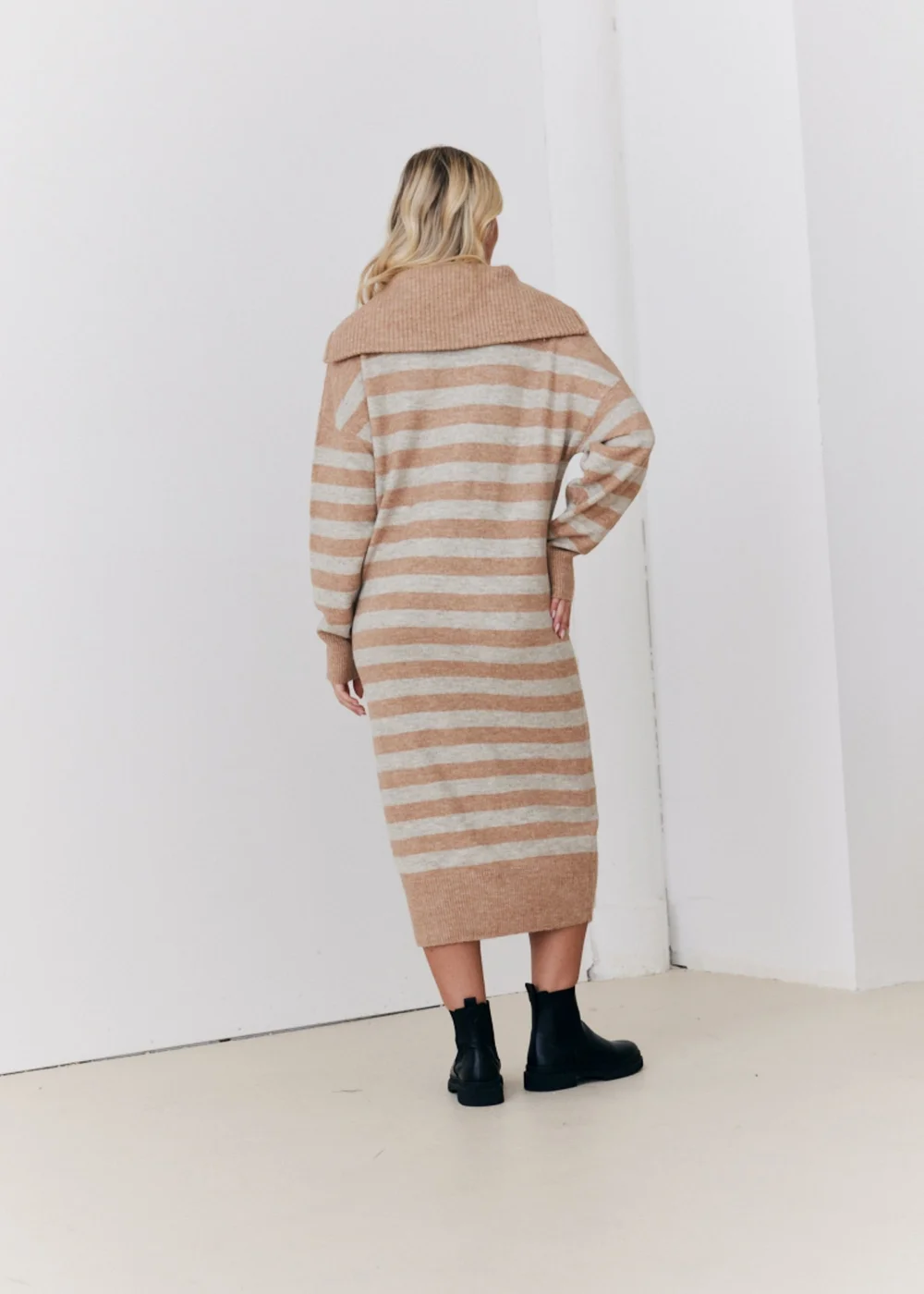 In The Style Stacey Solomon Camel Stripe Half Zip Midaxi Knitted Dress - 06-08 Image 8