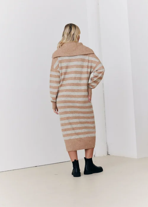 In The Style Stacey Solomon Camel Stripe Half Zip Midaxi Knitted Dress - 06-08 Image 8