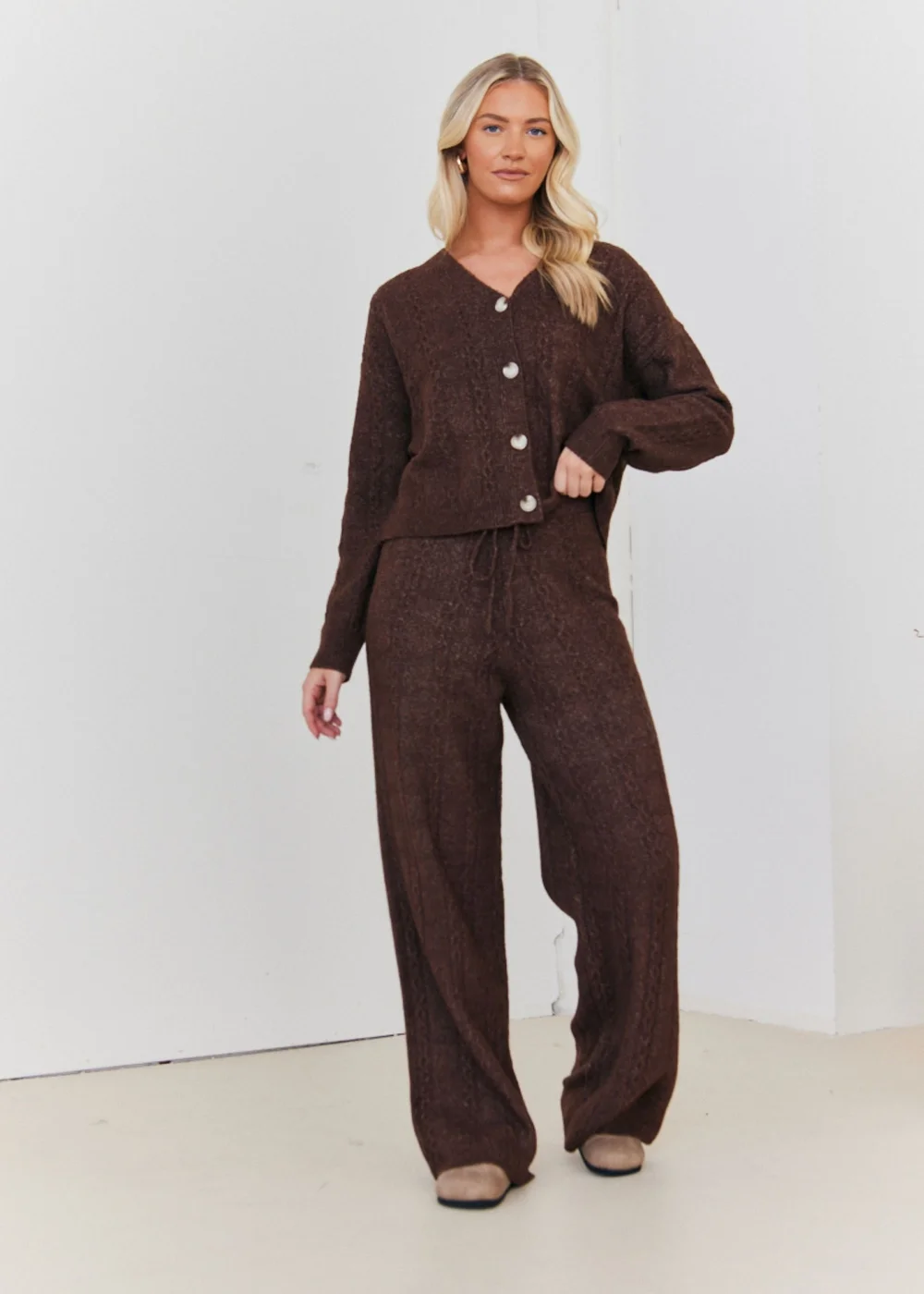 In The Style Chocolate Cable Knit Button Up Cardigan - 06-08 Image 4