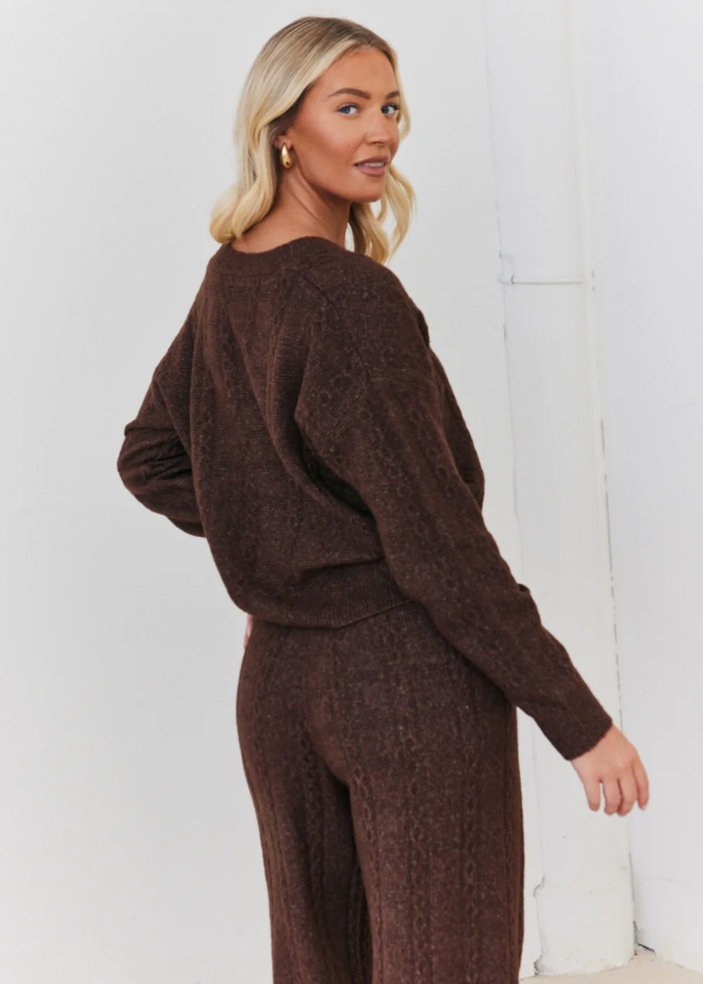 In The Style Chocolate Cable Knit Button Up Cardigan - 06-08 Image 3