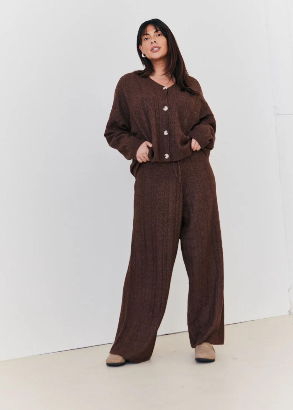 In The Style Chocolate Cable Knit Button Up Cardigan - 06-08 Image 5