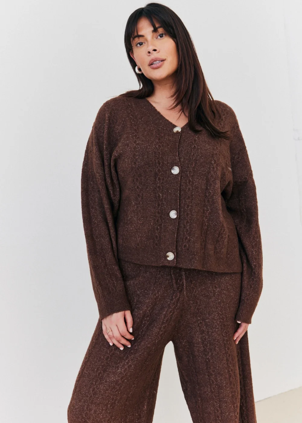 In The Style Chocolate Cable Knit Button Up Cardigan - 06-08 Image 7