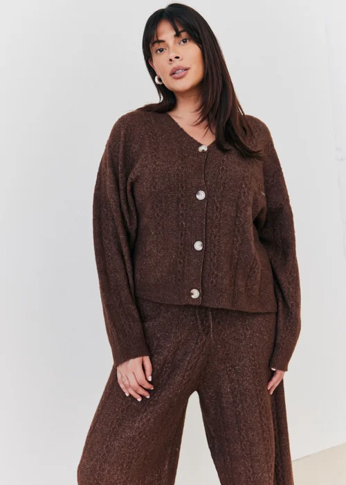 In The Style Chocolate Cable Knit Button Up Cardigan - 06-08 Image 7