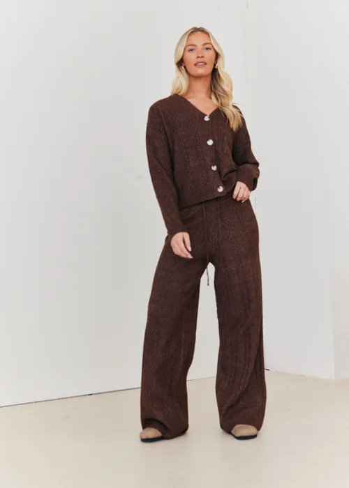 In The Style Chocolate Wide Leg Cable Knit Trousers - 26-28 Image 1