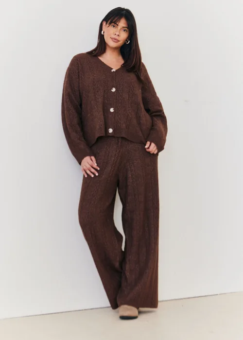 In The Style Chocolate Wide Leg Cable Knit Trousers - 26-28 Image 3