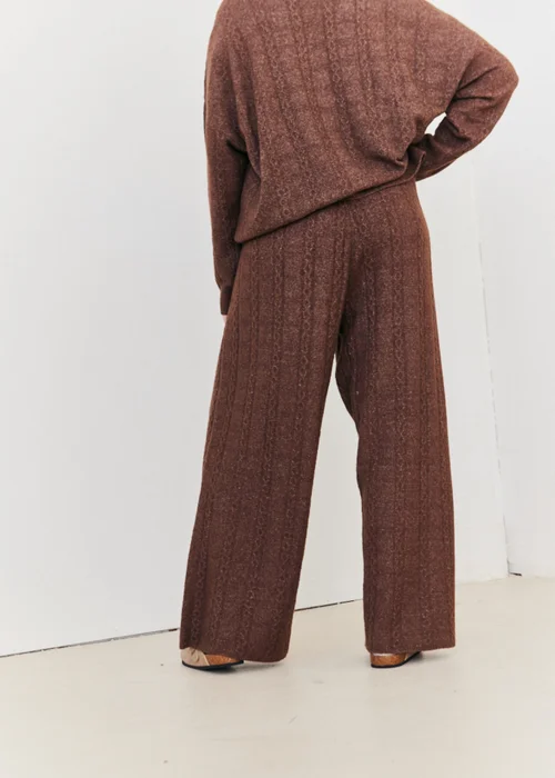 In The Style Chocolate Wide Leg Cable Knit Trousers - 26-28 Image 8