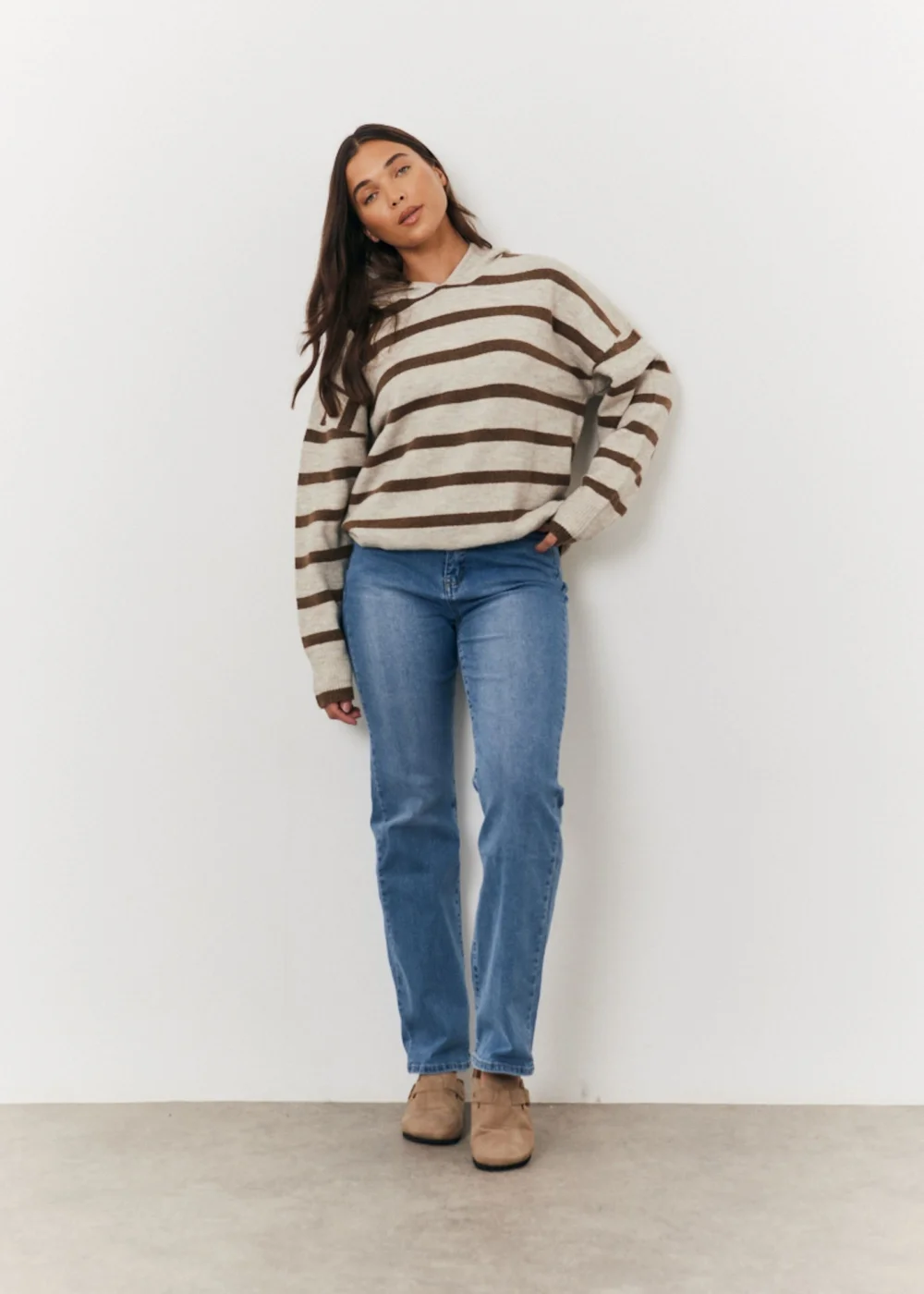 In The Style Stacey Solomon Neutral Stripe Knit Hoodie - 06-08 Image 4