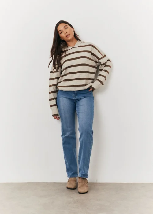 In The Style Stacey Solomon Neutral Stripe Knit Hoodie - 06-08 Image 4
