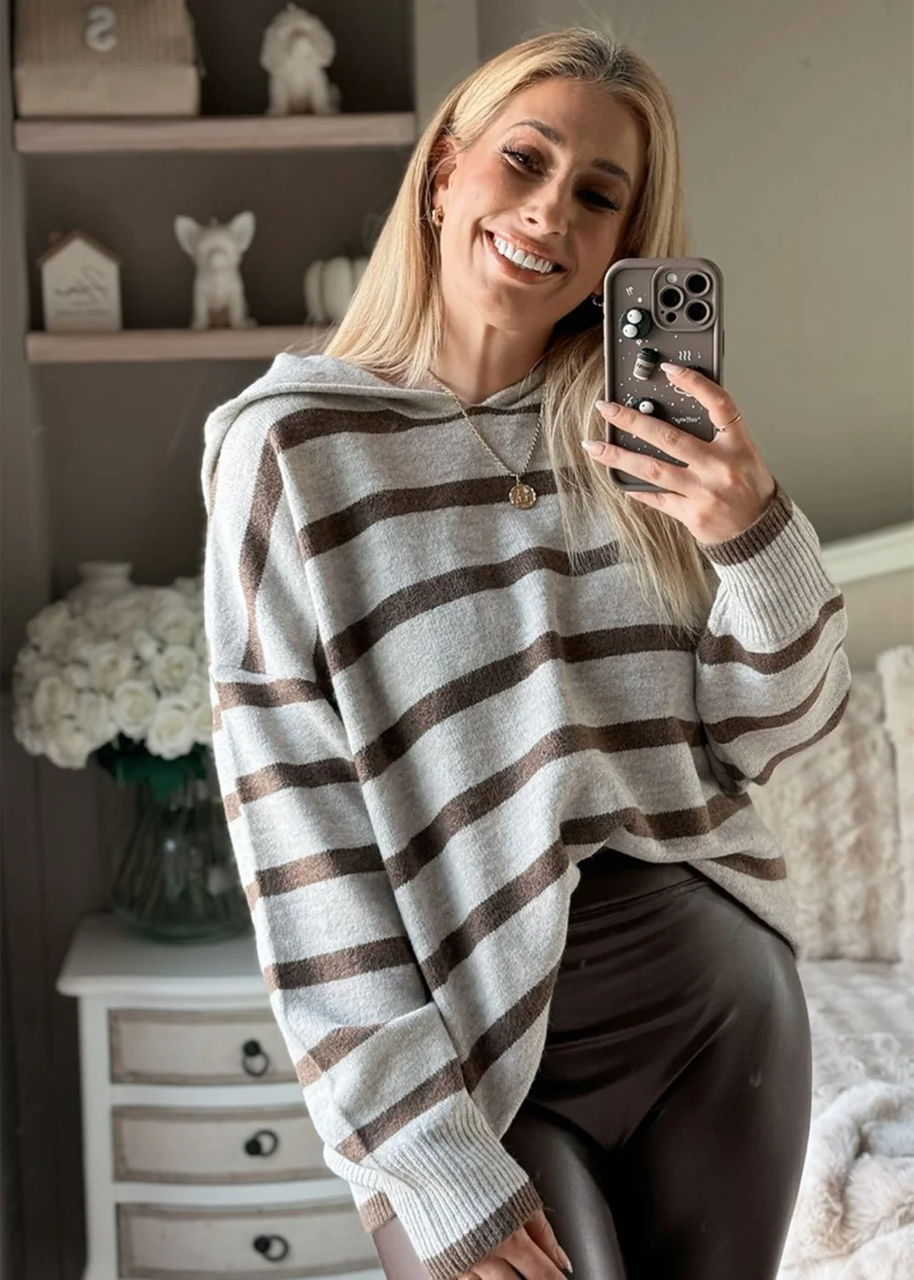 In The Style Stacey Solomon Neutral Stripe Knit Hoodie - 06-08 Image 1