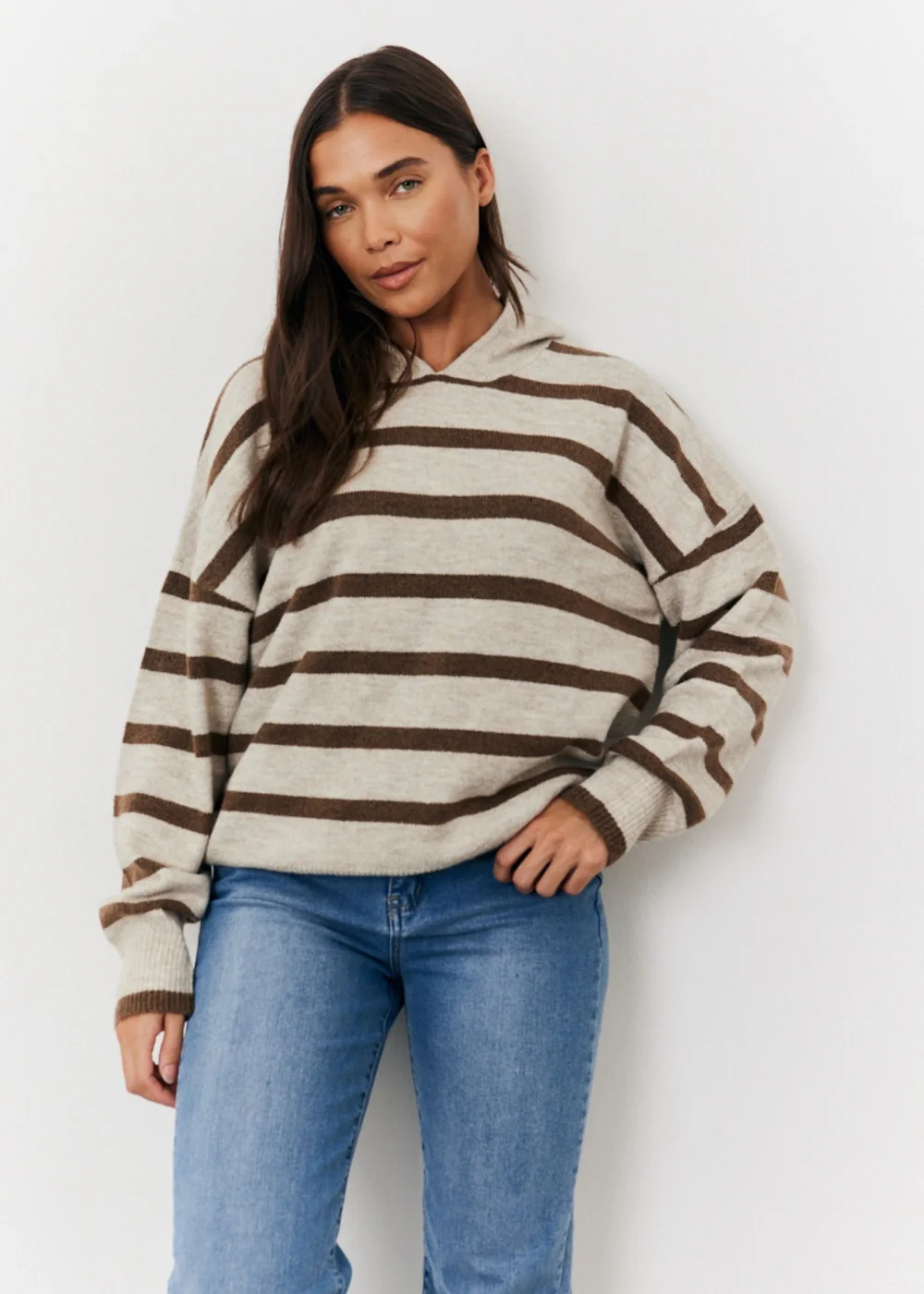 In The Style Stacey Solomon Neutral Stripe Knit Hoodie - 06-08 Image 2
