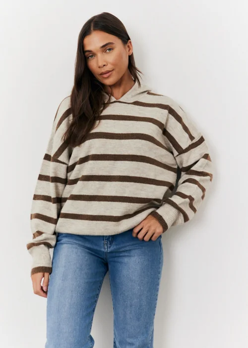 In The Style Stacey Solomon Neutral Stripe Knit Hoodie - 06-08 Image 2