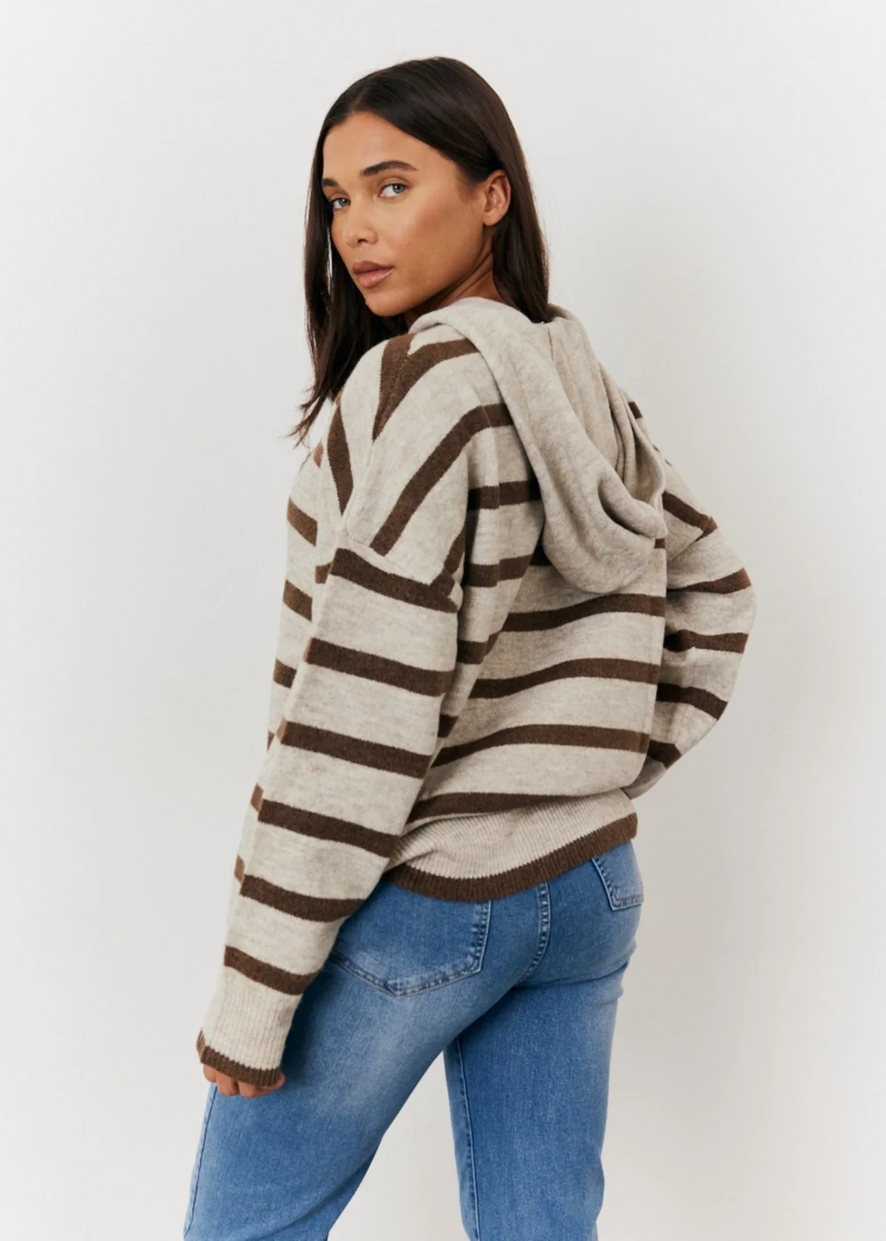 In The Style Stacey Solomon Neutral Stripe Knit Hoodie - 06-08 Image 3