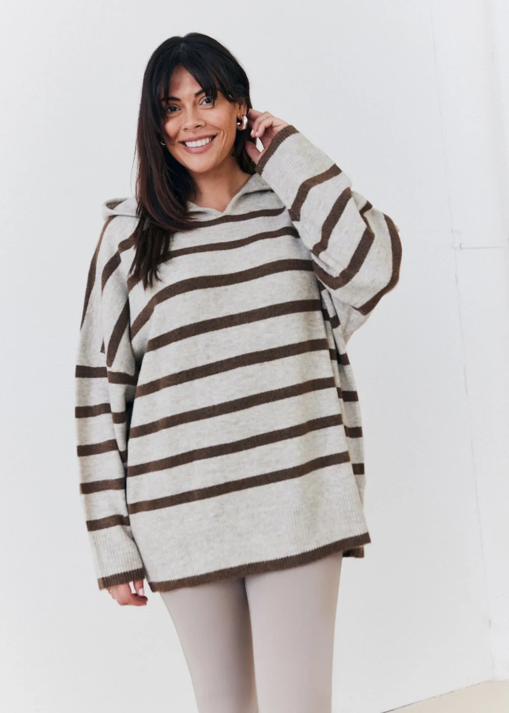 In The Style Stacey Solomon Neutral Stripe Knit Hoodie - 06-08 Image 8