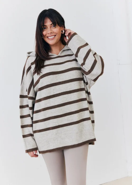 In The Style Stacey Solomon Neutral Stripe Knit Hoodie - 06-08 Image 8