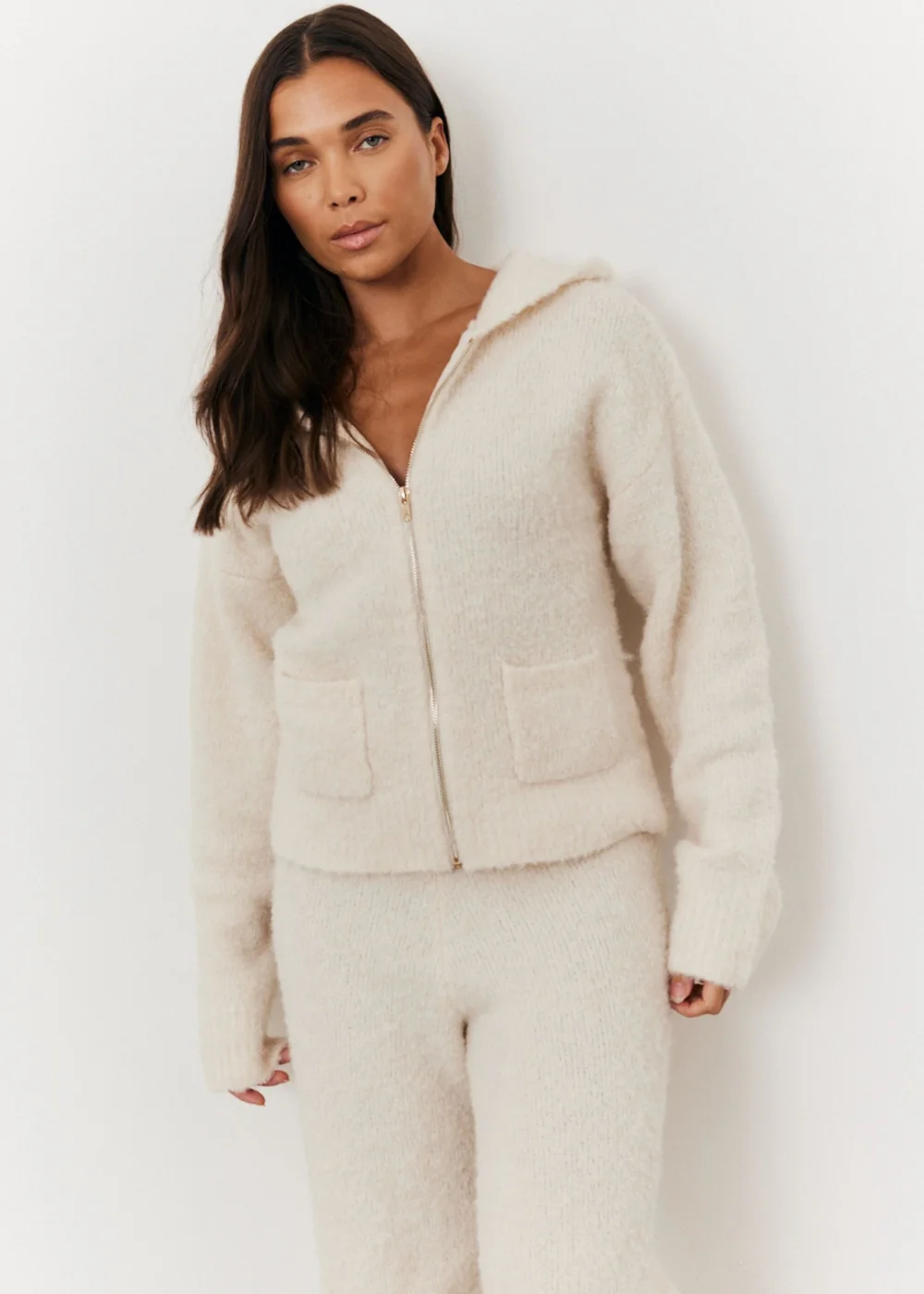 In The Style Stacey Solomon Cream Fluffy Knit Zip Up Hoodie - 6-8 Image 1