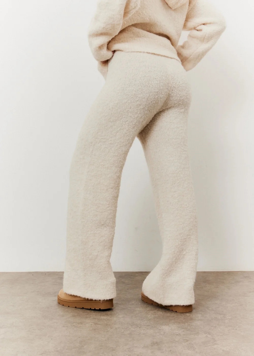 In The Style Cream Fluffy Knit Wide Leg Trousers - 22-24 Image 3