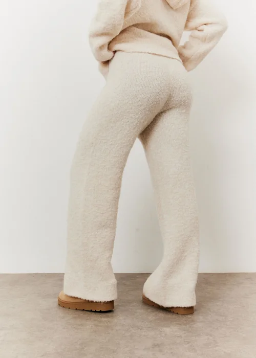 In The Style Cream Fluffy Knit Wide Leg Trousers - 22-24 Image 3
