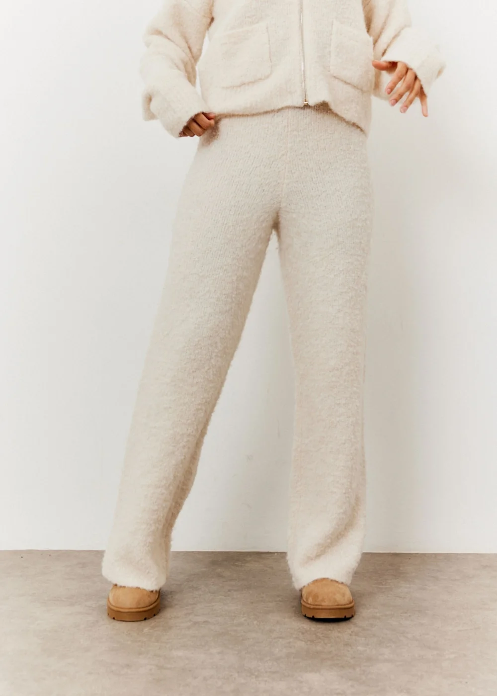In The Style Cream Fluffy Knit Wide Leg Trousers - 22-24 Image 8
