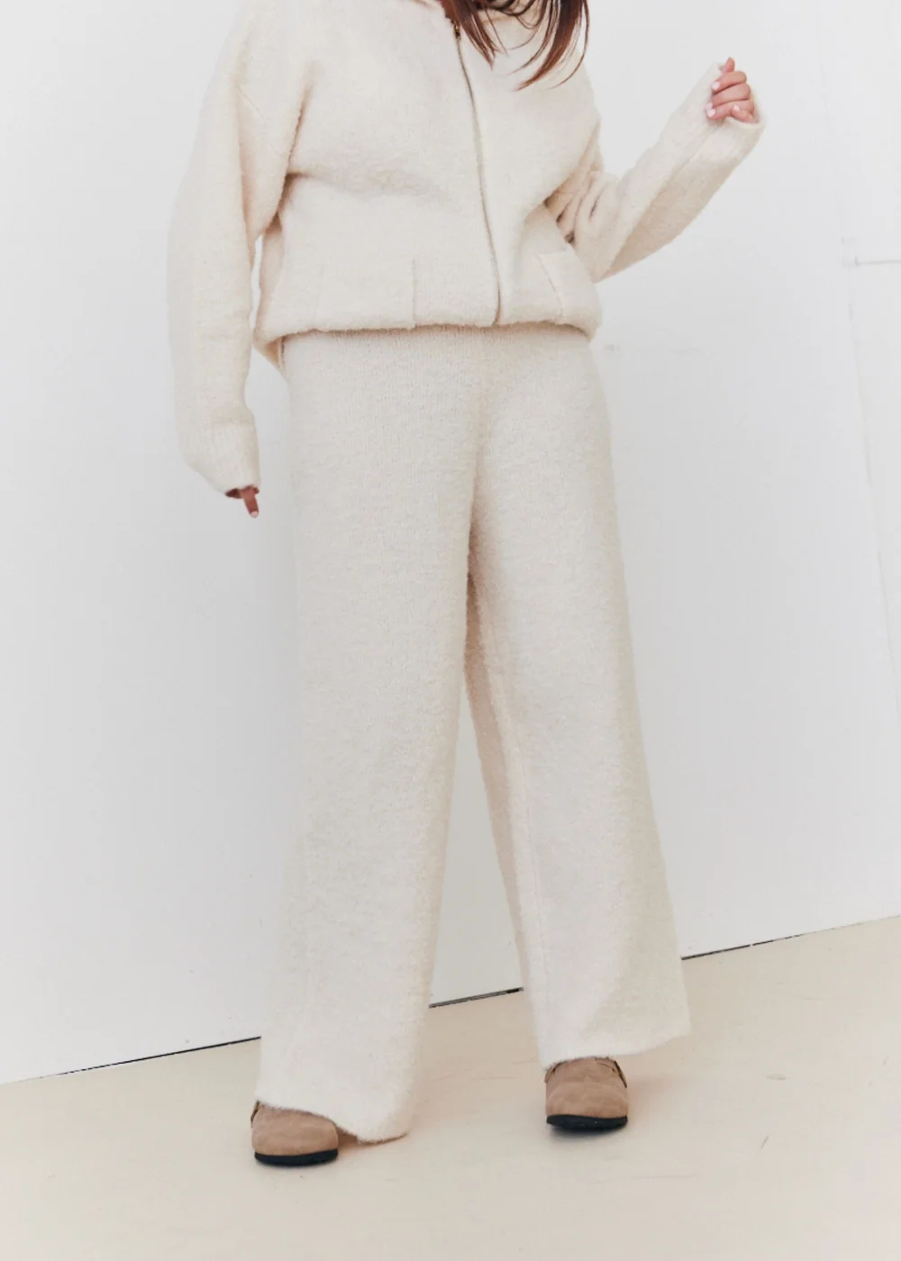 In The Style Cream Fluffy Knit Wide Leg Trousers - 22-24 Image 5