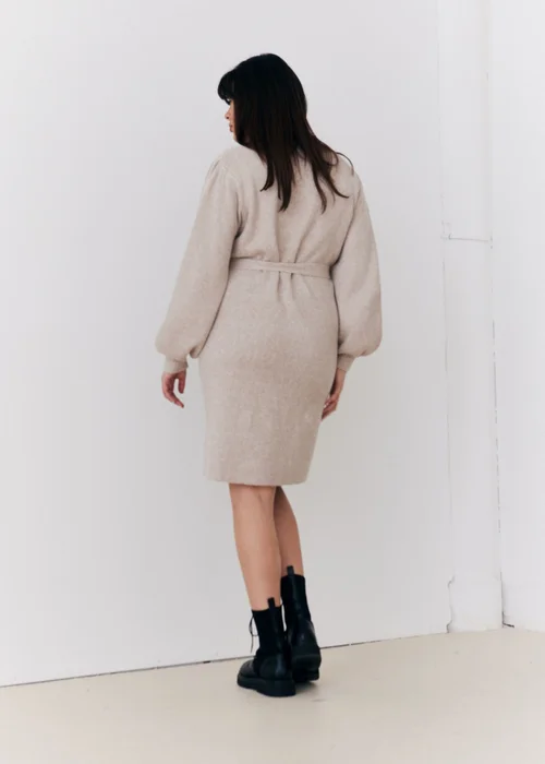 In The Style Stacey Solomon Oatmeal Pearl Button Detail Knit Belted Mini Dress - 06-08 Image 2