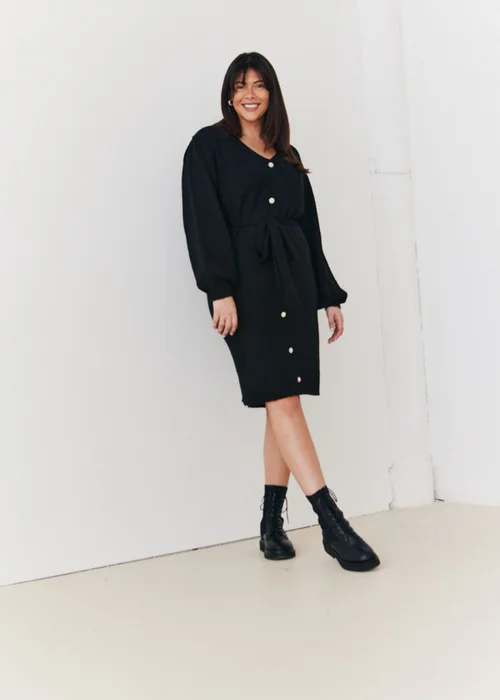 In The Style Stacey Solomon Black Pearl Button Detail Knit Belted Mini Dress - 26-28 Image 6