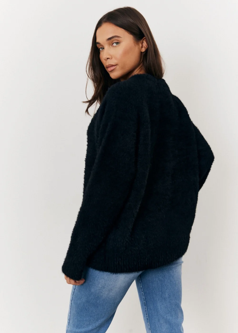 In The Style Stacey Solomon Black Fluffy Knit Embellished Bow Detail Cardigan - 06-08 Image 2