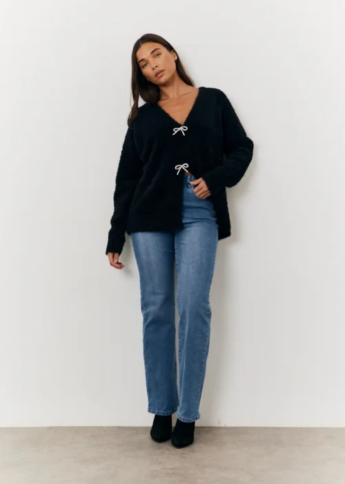 In The Style Stacey Solomon Black Fluffy Knit Embellished Bow Detail Cardigan - 06-08 Image 6