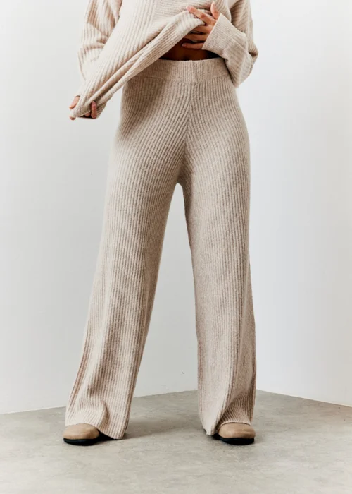 In The Style Hannah Brown Camel Knit Wide Leg Trousers - 14-16 Image 3