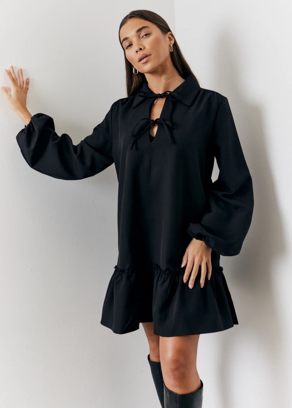 In The Style Black Shirt Smock Mini Dress - Size 18 Image 1