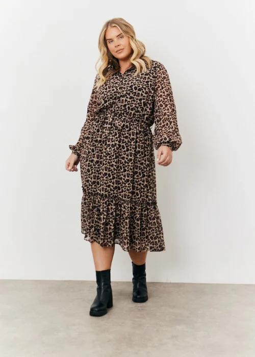 In The Style Jess Millichamp Brown Leopard Smock Shirt Maxi Dress - Size 24 Image 1
