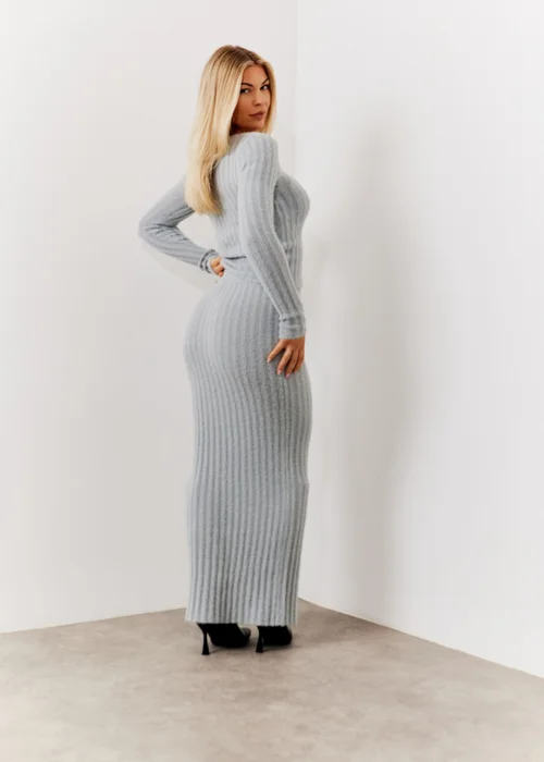 In The Style Grey Fluffy Ribbed Midaxi Skirt - Size 6-8 Image 2