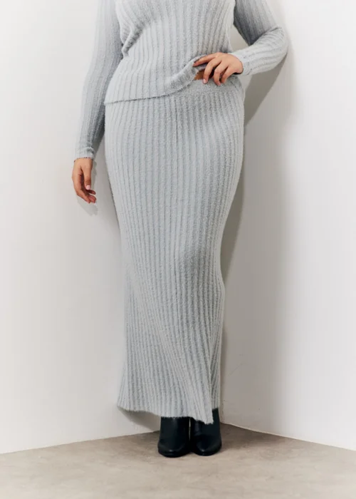 In The Style Grey Fluffy Ribbed Midaxi Skirt - Size 6-8 Image 7