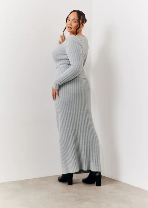 In The Style Grey Fluffy Ribbed Midaxi Skirt - Size 6-8 Image 6