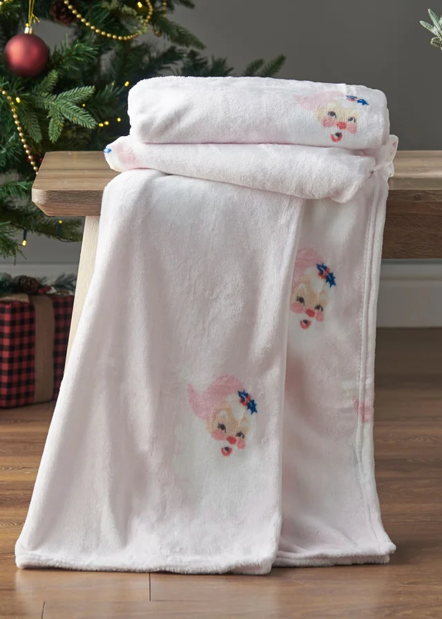 Catherine Lansfield Vintage Christmas Santa Cosy Fleece Blanket Throw (130x170cm)