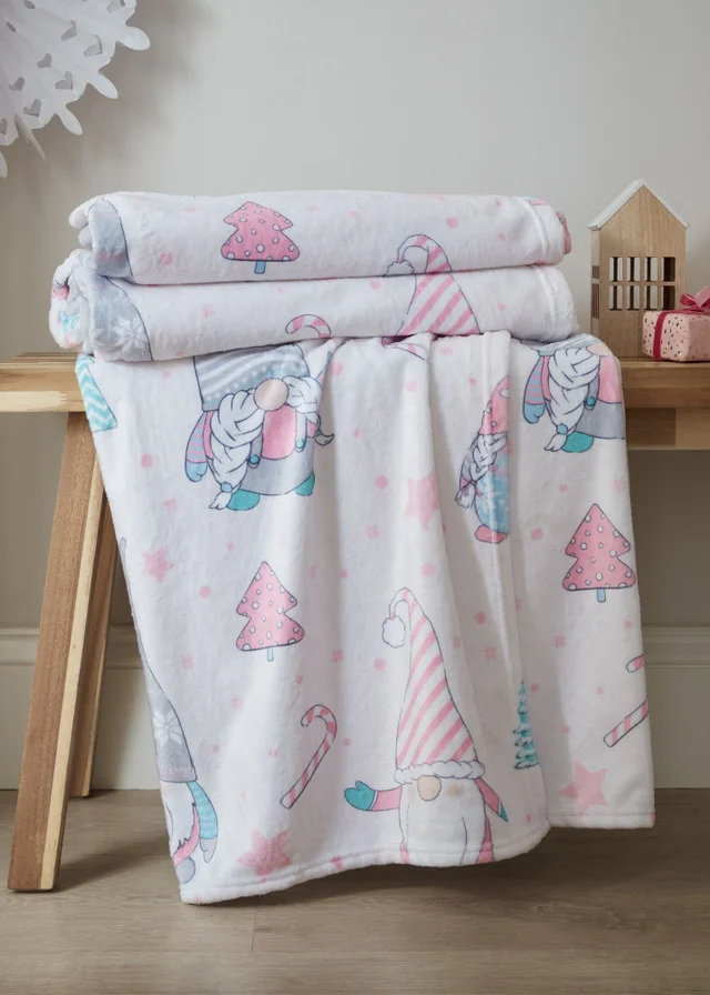 Catherine Lansfield Christmas Gnomes Fleece Cosy Blanket Throw (130x170cm)