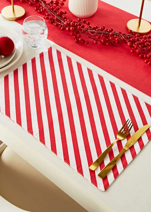Catherine Lansfield Christmas Candy Cane Cotton Dining Placemat 4 Pack (30x46 cm) - One Size Image 2