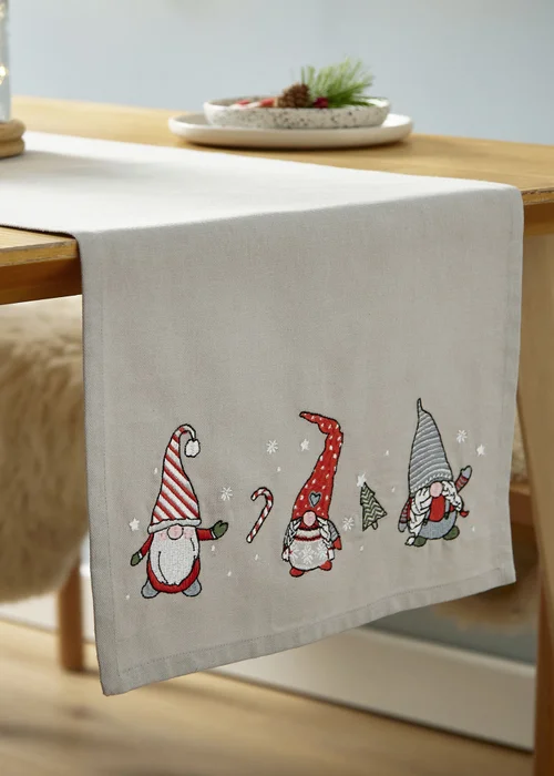 Catherine Lansfield Christmas Gnomes Embroidered Cotton Dining Table Runner (32x220 cm) - L Image 3