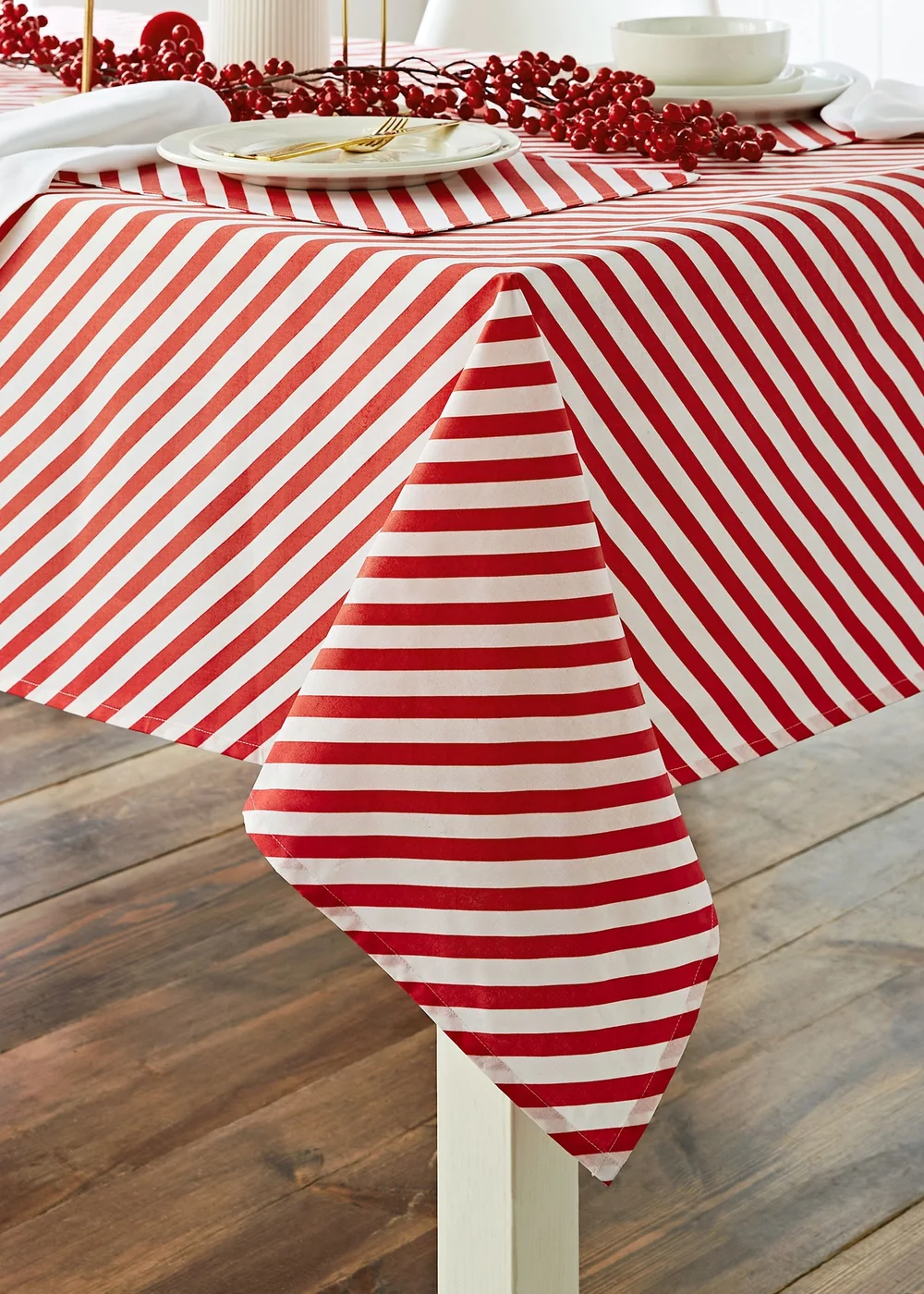 Catherine Lansfield Christmas Candy Cane Cotton Table Cloth - 137 x 178cm Image 2
