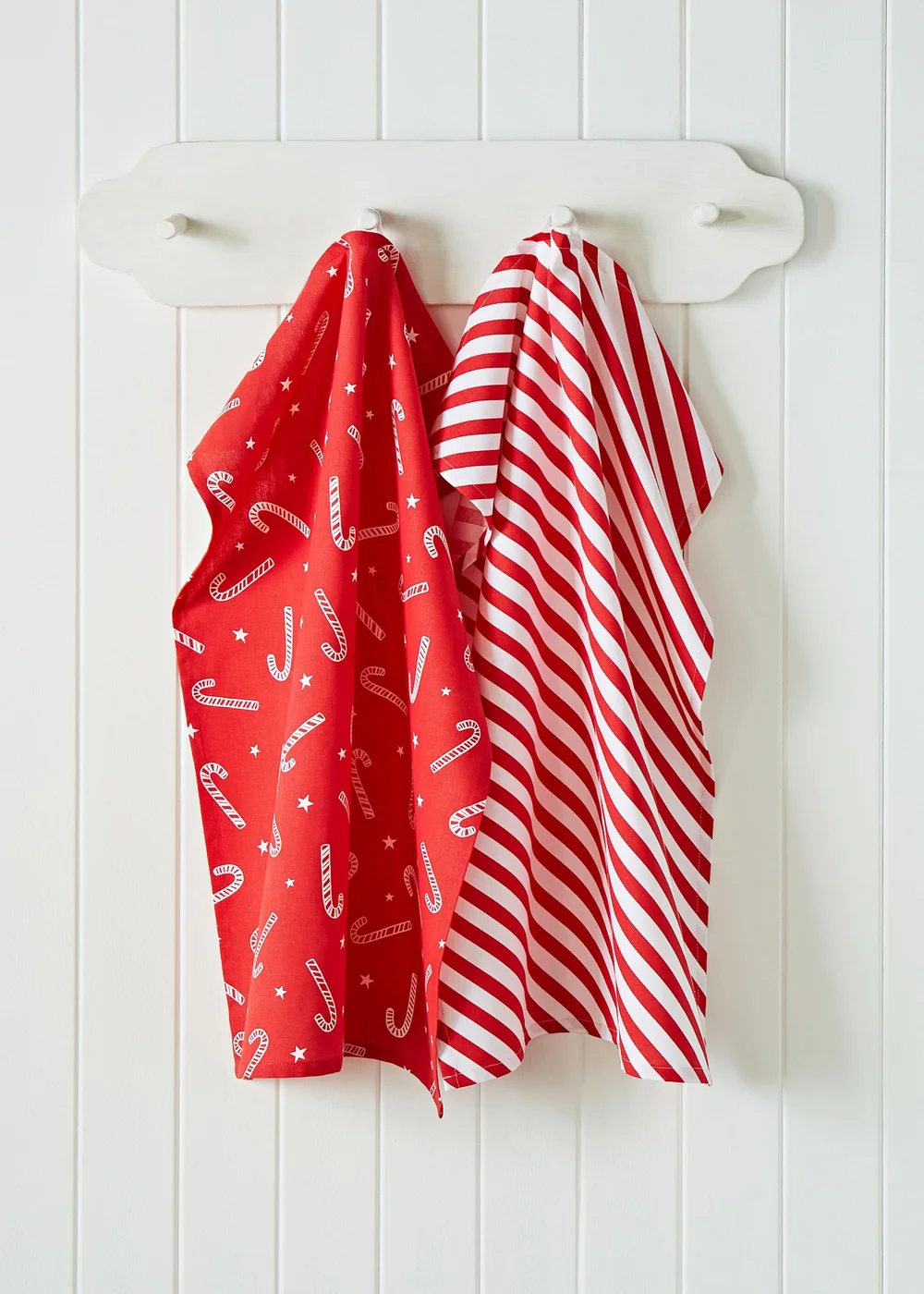 Catherine Lansfield Christmas Candy Cane Kitchen Tea Towel Pack of 4 (50x75 cm) - One Size Image 2