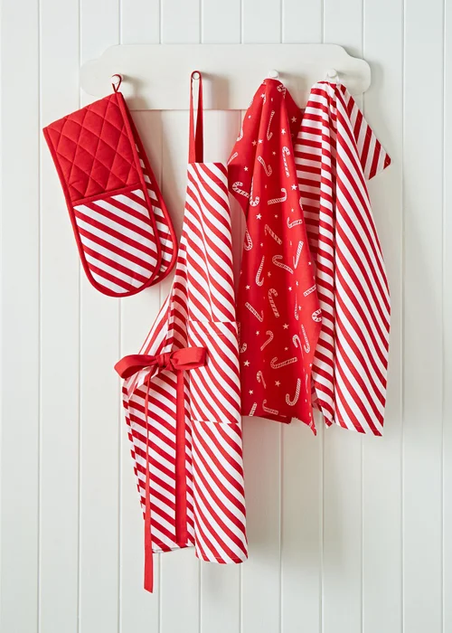 Catherine Lansfield Christmas Candy Cane Kitchen Tea Towel Pack of 4 (50x75 cm) - One Size Image 3
