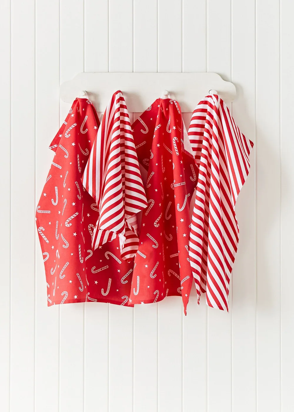 Catherine Lansfield Christmas Candy Cane Kitchen Tea Towel Pack of 4 (50x75 cm) - One Size Image 1
