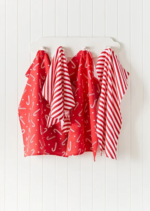 Catherine Lansfield Christmas Candy Cane Kitchen Tea Towel Pack of 4 (50x75 cm) - One Size Image 1