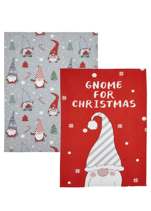 Catherine Lansfield Christmas Gnomes Cotton Kitchen Tea Towel Pack of 4 (50x75 cm) - One Size Image 3