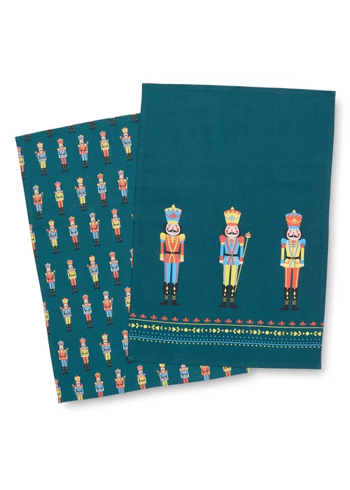 Catherine Lansfield Christmas Nutcracker Cotton Kitchen Tea Towel Pack of 4 (50x75 cm) - One Size Image 1