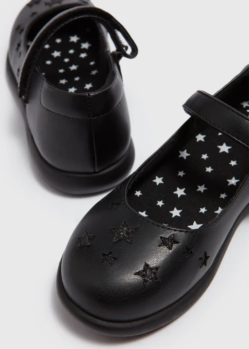 Girls Black Scuff Resistant Mary Jane Star School Shoes (Younger 8-Older 3) - Size 1 Image 2