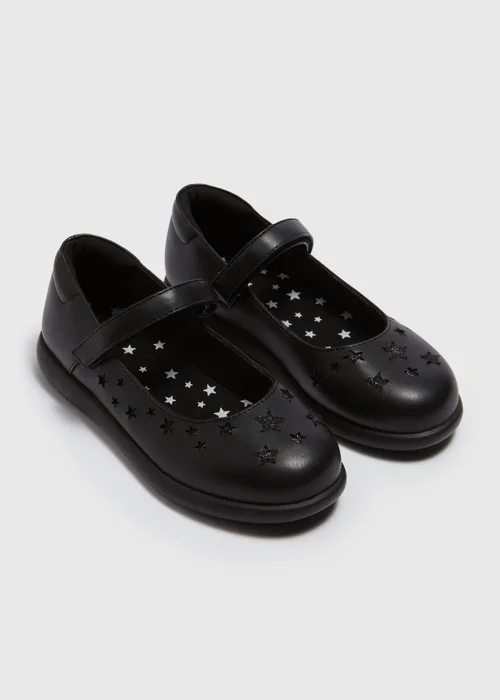Girls Black Scuff Resistant Mary Jane Star School Shoes (Younger 8-Older 3) - Size 1 Image 1