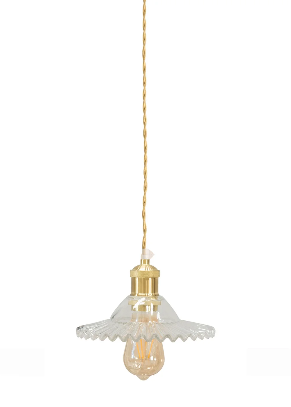 ValueLights Lucrezia Brushed Gold Pendant Light Clear Frilled Glass Shade (112cm x 21.5cm x 21.5cm) - One Size Image 2