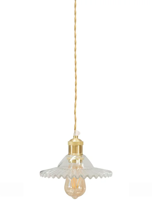 ValueLights Lucrezia Brushed Gold Pendant Light Clear Frilled Glass Shade (112cm x 21.5cm x 21.5cm) - One Size Image 2